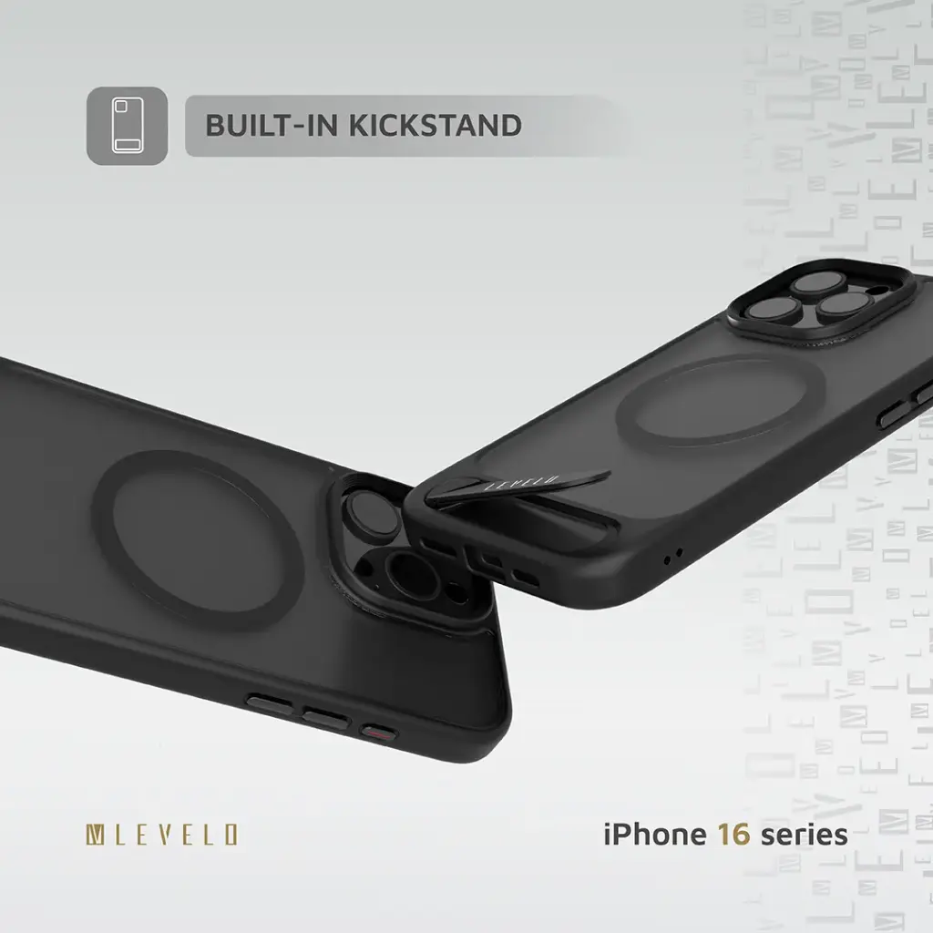 LEVELO IPHONE 16 PRO MATTEO CASE WITH BOTTOM STAND GRIP LVLMCBSG16PBK - Image 5