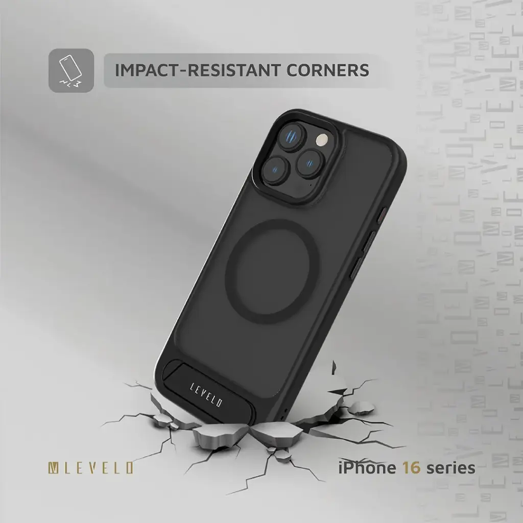 LEVELO IPHONE 16 PRO MATTEO CASE WITH BOTTOM STAND GRIP LVLMCBSG16PBK - Image 4