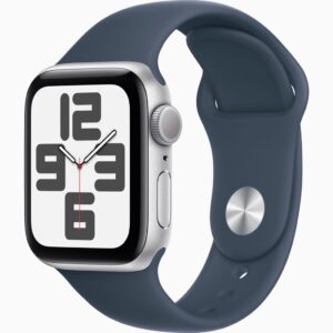 APPLE WATCH SE GPS 40MM (2ND GENERATION) SILVER ALUMINIUM CASE WITH STROME BLUE SPORT BAND S/M MRE13