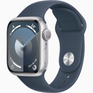 APPLE WATCH SERIES 9 GPS 41MM SILVER ALUMINIUM CASE WITH STORM BLUE SPORT BAND S/M MR903