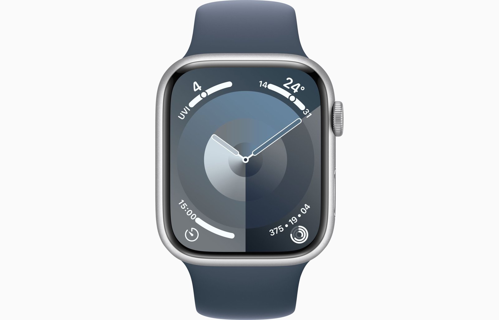 APPLE WATCH SERIES 9 GPS 45MM SILVER ALUMINIUM CASE WITH STORM BLUE SPORT BAND - Image 2
