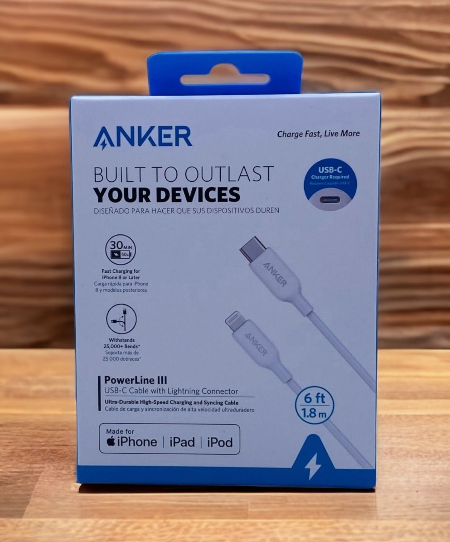 ANKER POWERLINE III USB-C TO LIGHTNING 2.0 CABLE 6FT BLACK/WHITE - Image 3