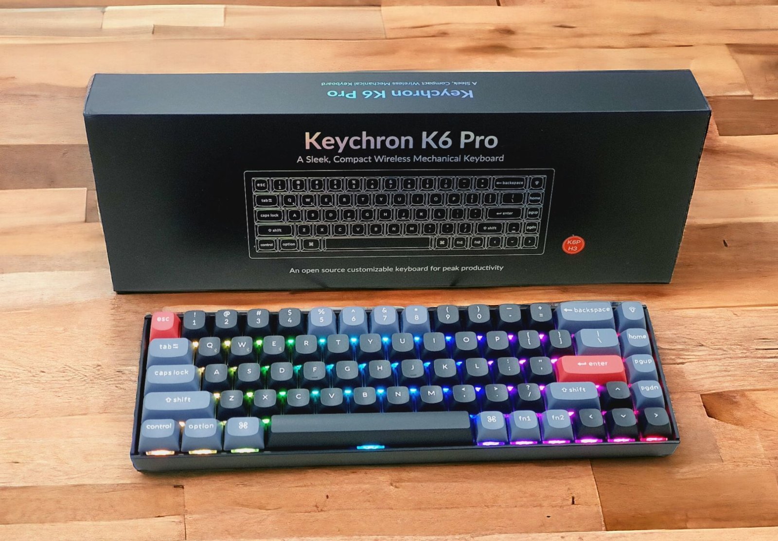 KEYCHRON K6 PRO WIRELESS MECHANICAL KEYBOARD BLACK SWAPPABLE RGB BACKLIGHT BROWN SWITCH BLACK K6P-H3 - Image 2
