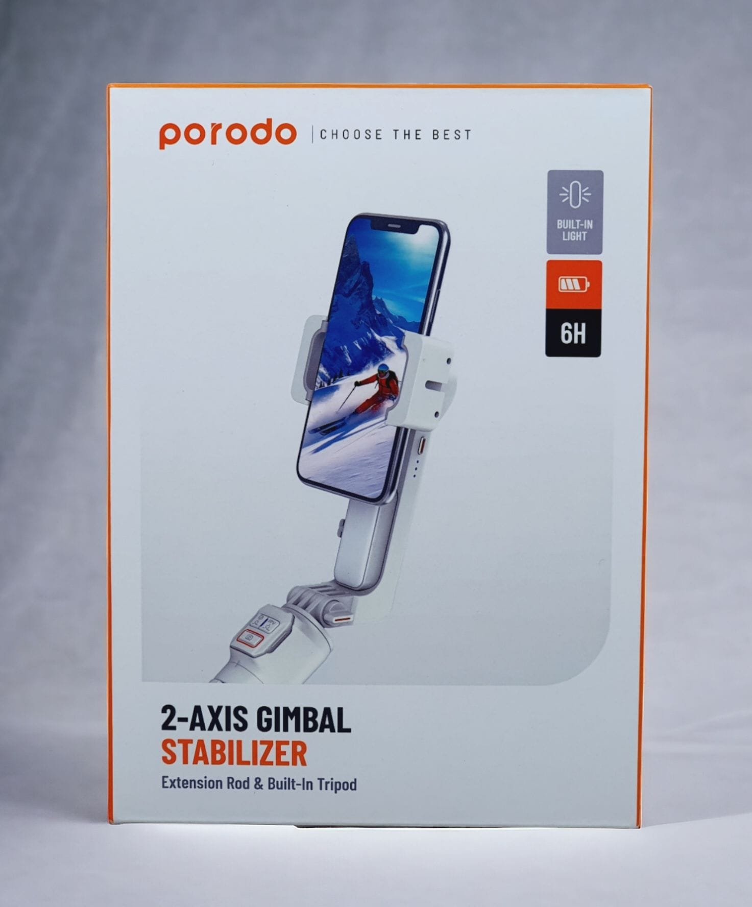 PORODO 2 AXIS GIMBAL STABILIZER EXTENSION ROD AND BUILT IN TRIPOD WHITE PD-ASGMRC-WH - Image 2