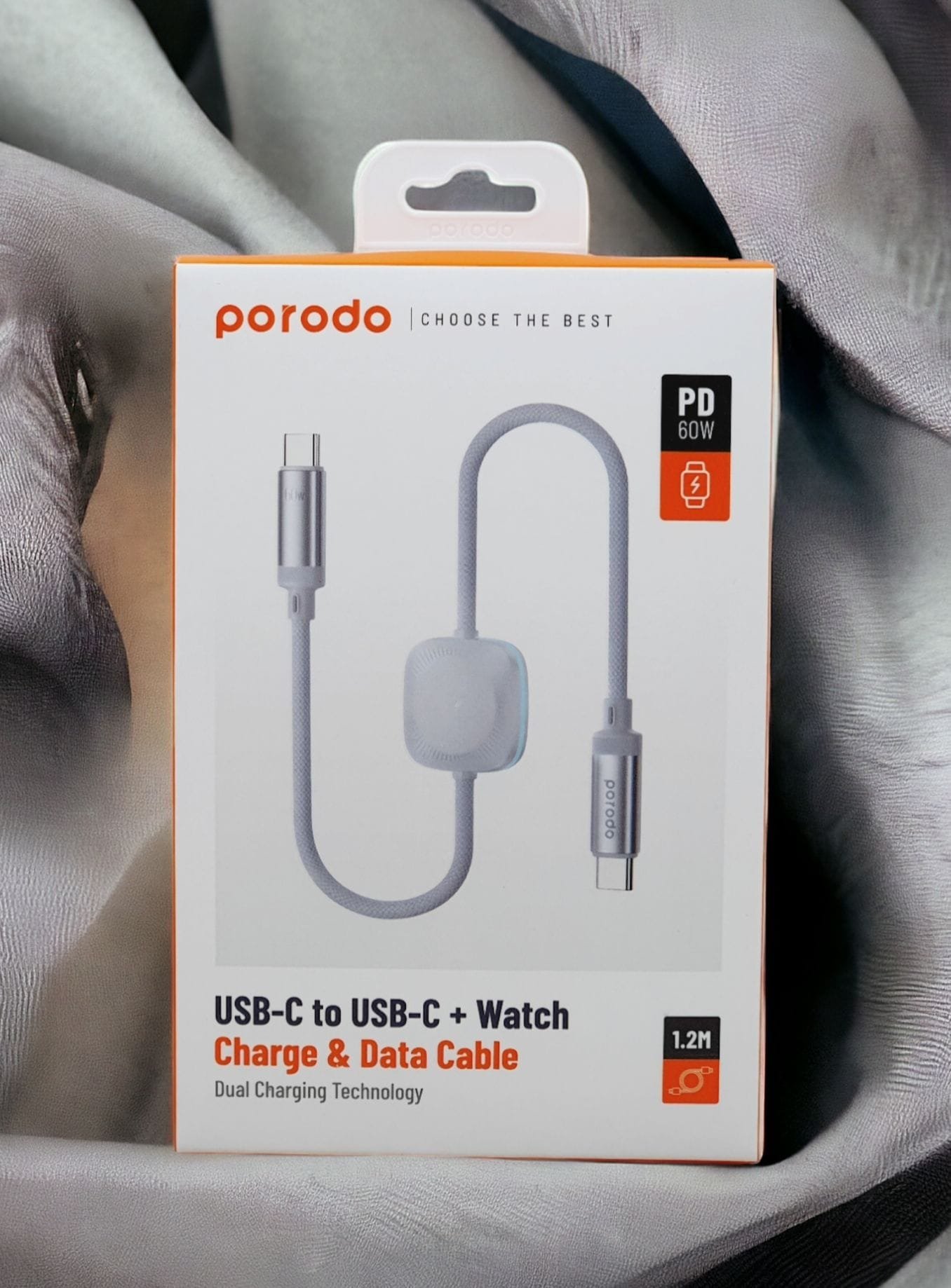 PORODO USB C TO USB C WITH WATCH CHARGE & DATA CABLE 1.2M WHITE PD-2N1CCWC-WH - Image 2