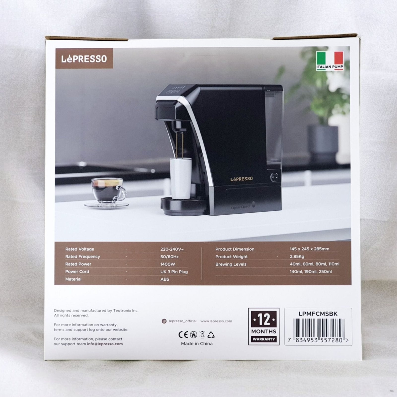 LEPRESSO MULTI CAPSULE TEA & COFFEE MACINE WITH ITALIAN PUMP/FLOW METER BLACK LPMFCMSBK - Image 3