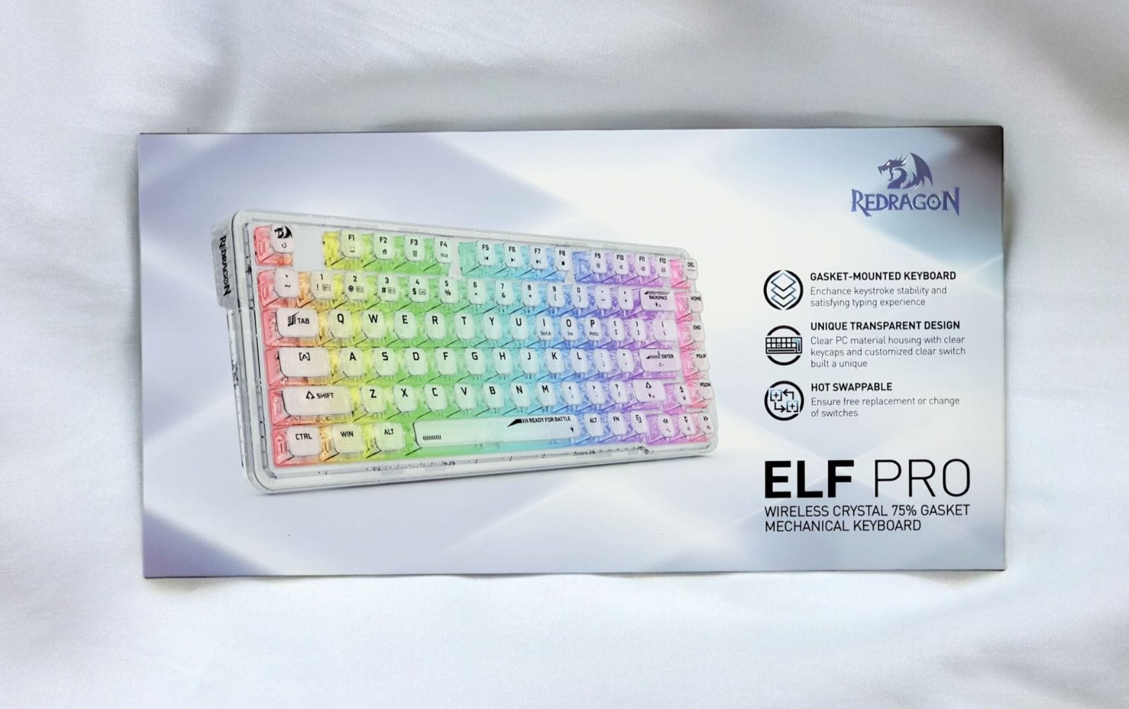 REDRAGON ELF PRO WIRELESS CRYSTAL 75% GASKET RGB GAMING KEYBOARD K649CT-RGB-PRO - Image 14