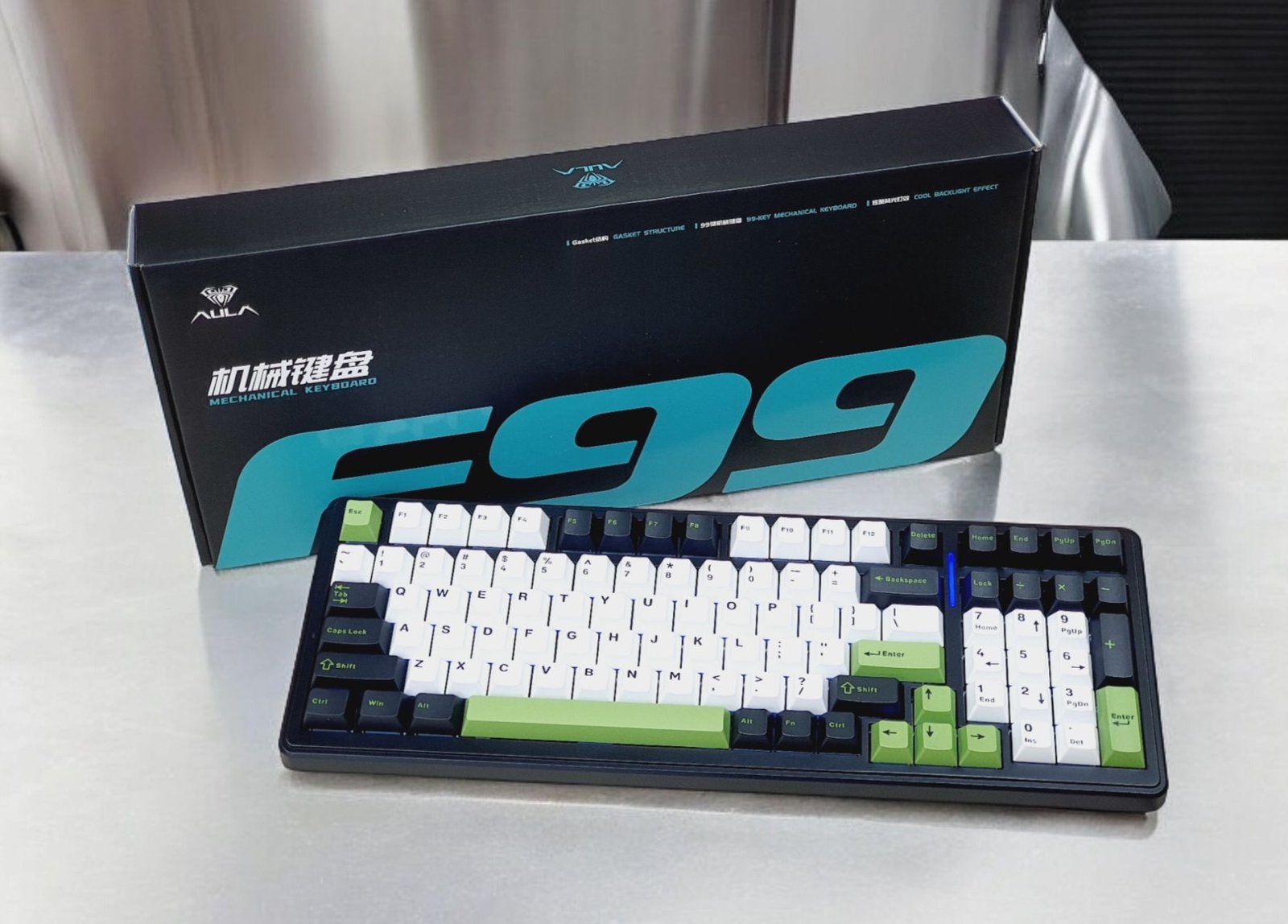 AULA F99 Emerald Eclipse Mechanical Gaming Keyboard (99 Keys, 98%, RGB, Tri-Mode, Walvis Sea Switch) - Sleek and High-Performance Keyboard - Image 2
