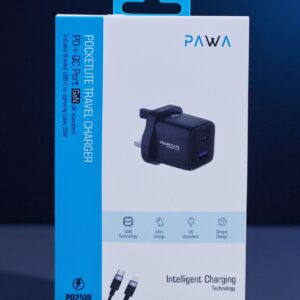 PAWA POCKETLITE TRAVEL CHARGER PD+QC PORT GAN UK STANDARD PD25W BLACK PW-PL1U1PUK-BK