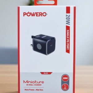 POWERO PLUS MINIATURE UK WALL CHARGER 20W SINGLE PD PORT BLACK PR-TCUK25-BK