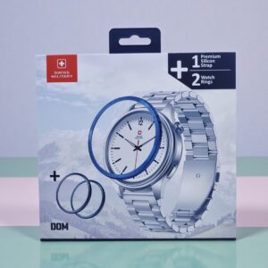 SWISS MILITARY DOM 8 WATCH WITH 1 PREMIUM SILICON STRAP 2 WATCH RING BLUE SM-WCH-DOM8-SILF-BLU-RING-STLS