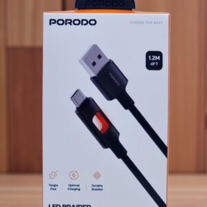 PORODO LED BRAIDED USB A TO USB C CABLE CHARGING & DATA TRANSFER BLACK PDCBLXGH02BK