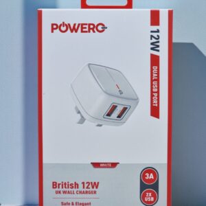 POWERO PLUS BRITISH 12W DUAL USB PORT UK WALL CHARGER 3A WHITE PR-TC24UK-WH