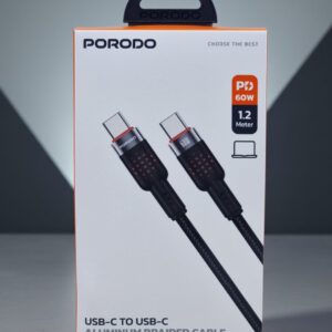 PORODO USB C TO USB C ALUMINUM BRAIDED CABLE DATA TRANSFER AND FAST CHARGE PD60W 1.2M BLACK PDCBL0009BK
