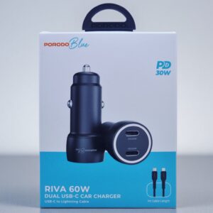 PORODO BLUE RIVA 60W DUAL USB C CAR CHARGER PD30W USB C TO LIGHTNING CABLE 1M BLACK PBCCR50LBK