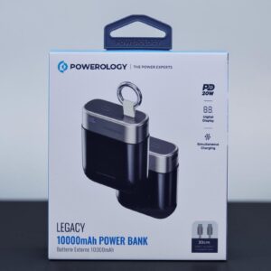 POWEROLOGY LEGACY 10000MAH POWER BANK USB C TO USB C LANYARD CABLE 30CM BLACK PPBCHA102BK