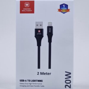 SWISS MILITARY USB A TO LIGHTNING 20W 2M BLACK SM-CB-AL-20W-2M-BLK