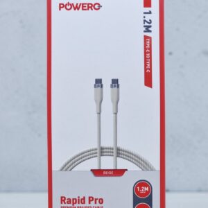 POWERO PLUS RAPID PRO PREMIUM BRAIDED 1.2M TYPE C TO TYPE C CABLE BEIGE PR-RPBD12CC-BG