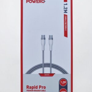 POWERO PLUS RAPID PRO PREMIUM BRAIDED 1.2M TYPE C TO TYPE C CABLE WHITE PR-RPBD12CC-WH