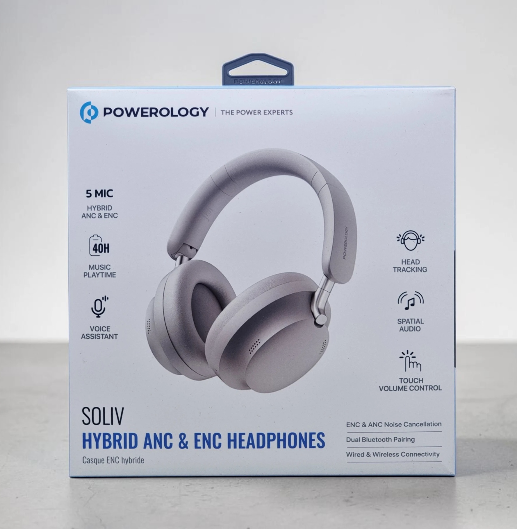 POWEROLOGY SOLIV HYBRID ANC AND ENC HEADPHONES CASQUE ENC HYBRIDE GREY PW1037LGY