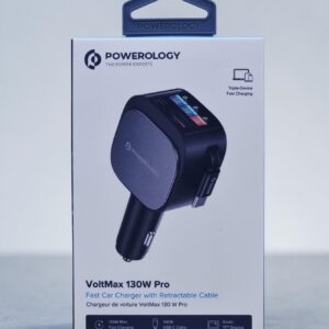 POWEROLOGY VOLTMAX 130W PRO FAST CAR CHARGER WITH RETRACTABLE CABLE BLACK PCCSR028BK
