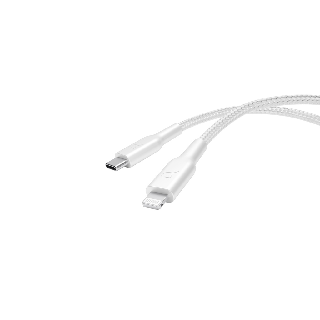 Powerology Braided USB-C to Lightning Data & Charge Cable – 1.2M (White)