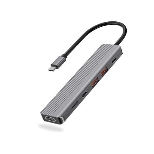 POWEROLOGY 6 IN 1 SLIM 4K HDMI USB C HUB PD 100W USB MICRO SD GRAY P61HBCGY - Image 6