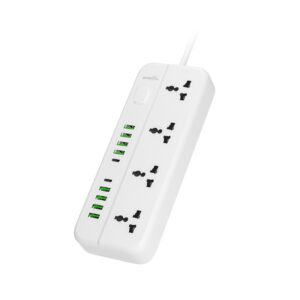Upgrade your charging setup with the PORODO Blue 4 Universal Socket Power Strip (Model: PB-4ACPS2C8A-WH).