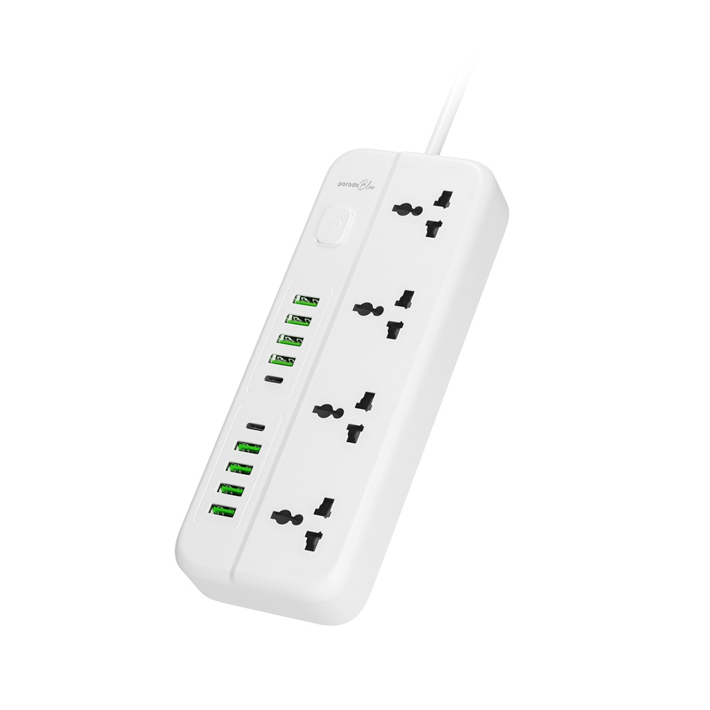 Upgrade your charging setup with the PORODO Blue 4 Universal Socket Power Strip (Model: PB-4ACPS2C8A-WH).