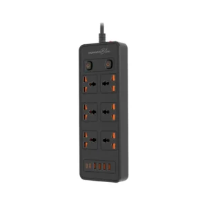 PORODO BLUE 6 AC 3000W DUAL SWITCH POWER STRIP UNIVERSAL SOCKET 3M BLACK PB-FWCH033-BK