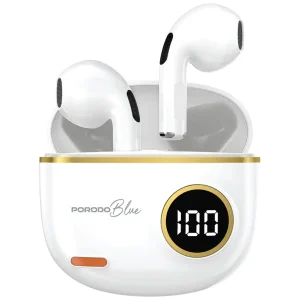 Experience powerful sound and effortless convenience with the Porodo Blue Pop Tune True Wireless Deep Bass Earbuds in White (PBSTS190WH).