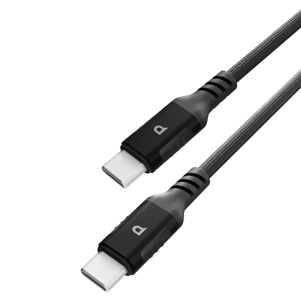 Upgrade your tech setup with the Powerology Power Sync Weave USB-C to USB-C Cable in sleek black.