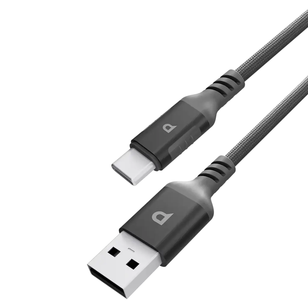 Upgrade your charging and data transfer experience with the Powerology Power Sync Weave USB-A to USB-C Cable in stylish gray.