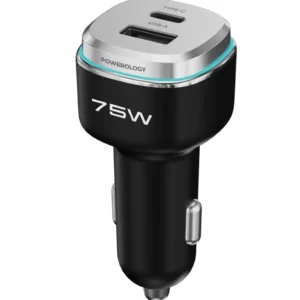 POWEROLOGY 75W DUAL PORT HIGH POWER CAR CHARGER BLACK/SILVER PCCSR024BKSL