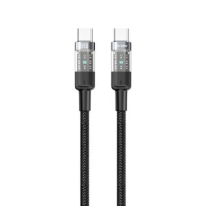 PORODO BRAIDED TRANSPARENT USB C TO USB C CABLE 1.2M BLACK PD-100WCCTH-BK