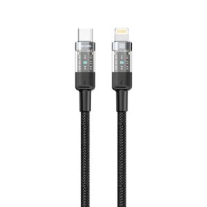 PORODO BRAIDED TRANSPARENT USB C TO LIGHTNING CABLE 1.2M BLACK PD-30WCLTH-BK