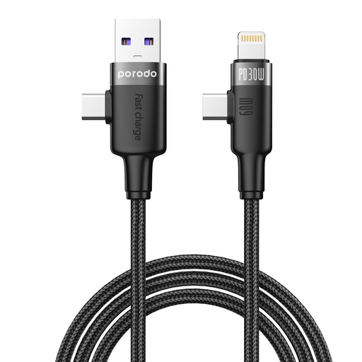 Upgrade your charging and syncing experience with the Porodo Dual Connector Universal Cable (PD-AC2CLC-BK).