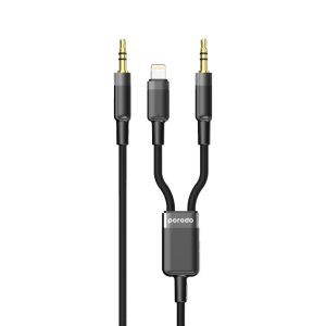 PORODO MULTI DEVICE AUX 3.5MM LIGHTNING CABLE 1.2M BLACK PD-AUX2LC-BK