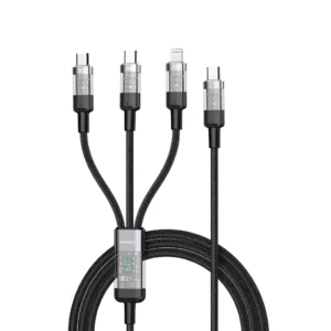Simplify your charging needs with the PORODO Transparent 3-in-1 Fast Charging Cable.