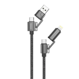 PORODO 4 IN 1 ALUMINIUM FAST CHARGING CABLE BLACK PD-CBL0022-BK