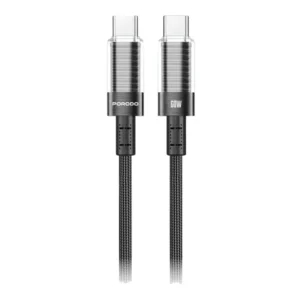 PORODO TRANSPARENT SHELL USB C TO USB C CABLE 1.2M PD60W BLACK PD-CBL0026-BK-C