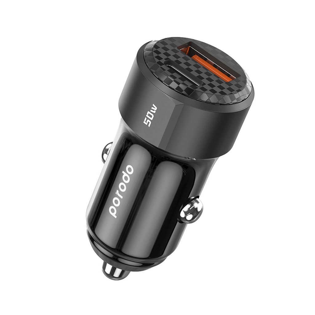 Stay powered wherever the road leads with the PORODO Dual Output 50W Car Charger.