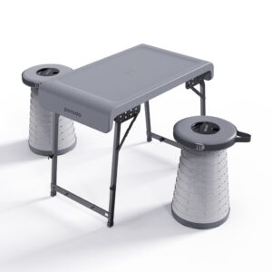 PORODO LIFESTYLE COMPACT PORTABLE OUTDOOR TABLE SET WITH ILLUMINATED FOLDING SEATS GRAY PD-CFDLDSTS-GY