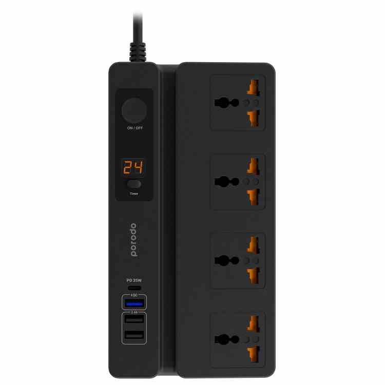 PORODO MULTIFUNCTION SOCKET WITH PHONE STAND AND DIGITAL TIMER PD35W 3M BLACK PD-FWCH007-BK - Image 2