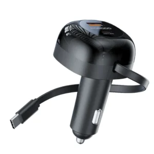 PORODO 36W DUAL PORT CAR CHARGER WITH 80CM RETRACTABLE TYPE C CABLES BLACK PD-FWCH030-BK