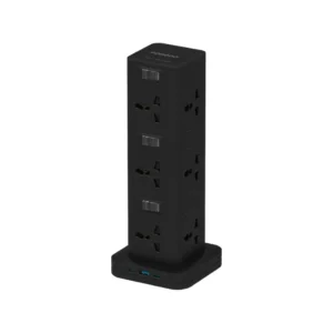 PORODO THREE STORY 12 AC POWER HUB USB C PD AND QUICK CHARE 3.0 PD20W BLACK PD-FWCH042-BK