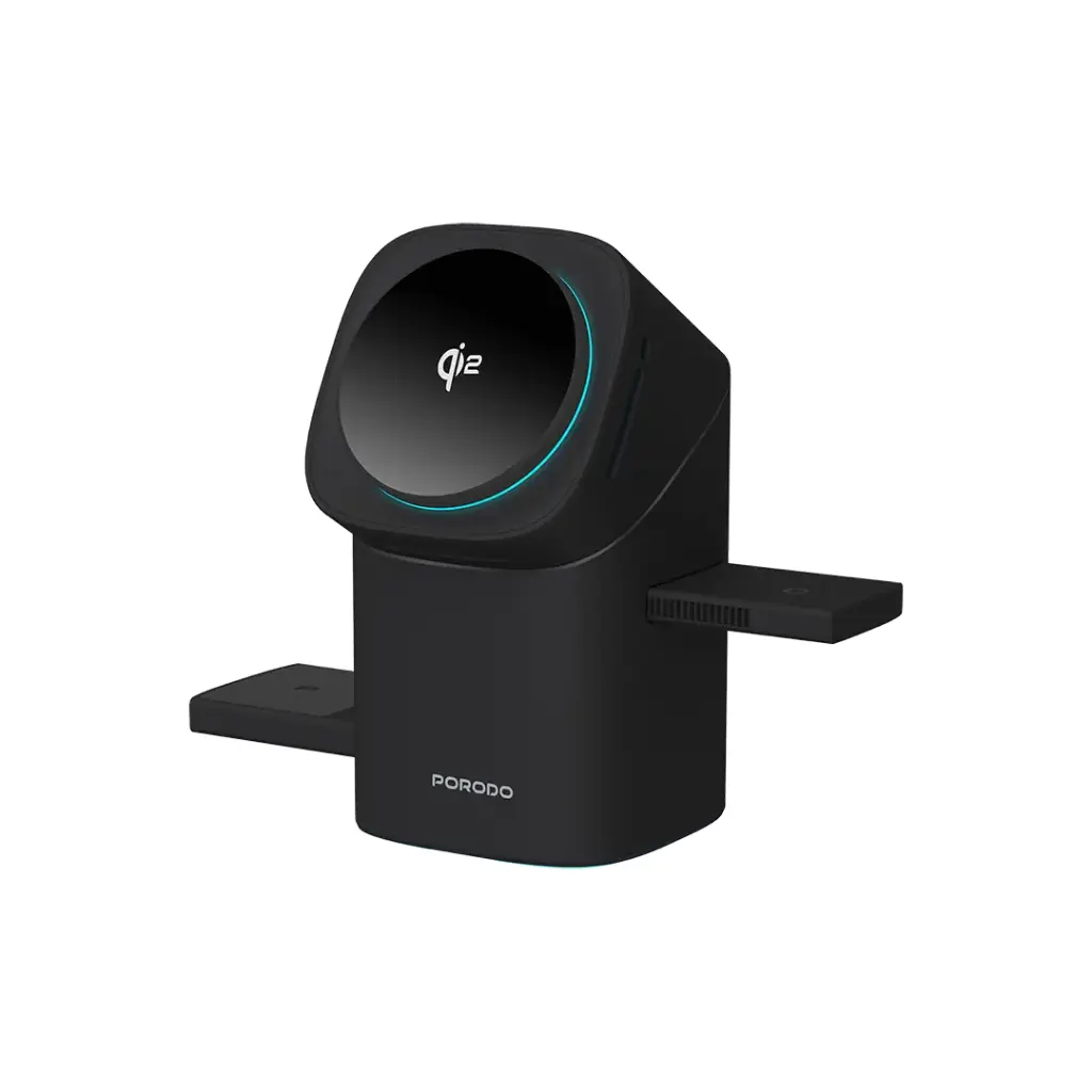 Experience the future of wireless charging with the PORODO Auto Rotate Slide QI2 MagSafe Charging Stand in sleek black (PD-FWCH043-BK).