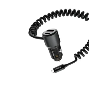 PORODO 110W CAR CHARGER INTEGRATED COILED TYPE C CABLE BLACK PD-FWCH046-BK