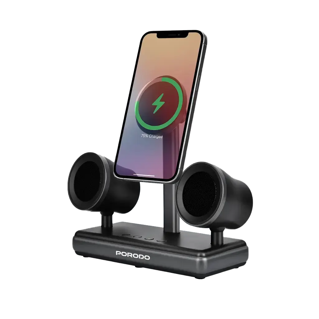Experience powerful sound and seamless device charging with the PORODO Speaker Charging Dock Black (PD-FWCH050-BK).