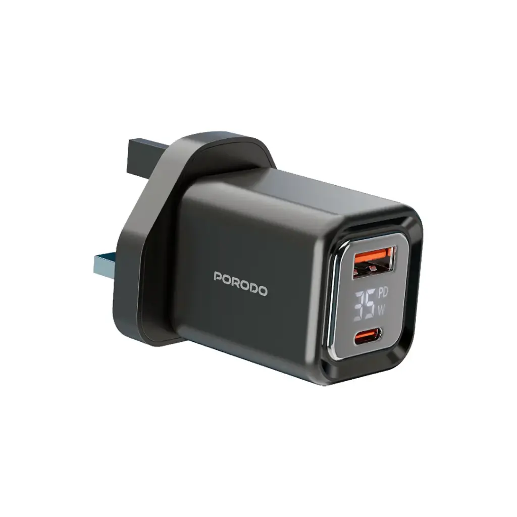 Porodo 35W GaN Digital Display Dual Port Charger Black